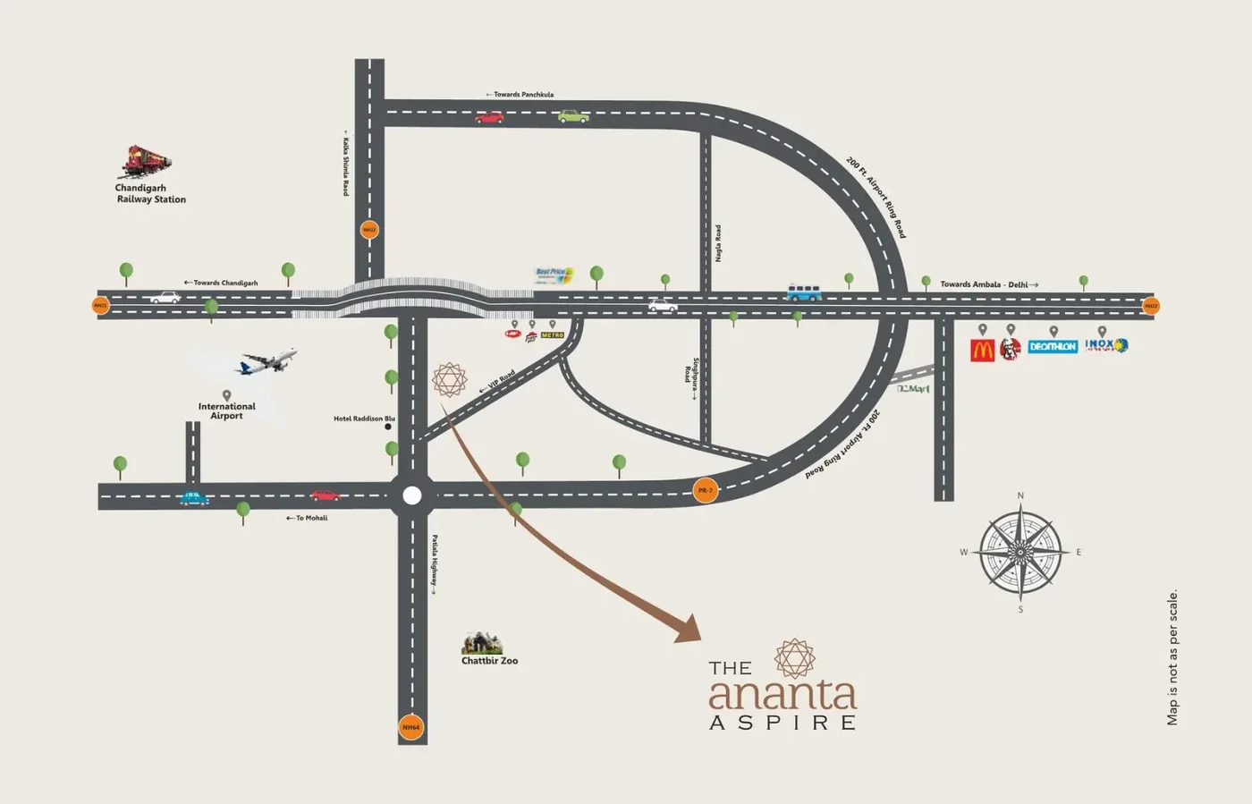 The Ananta Aspire location map, NH-7 Zirakpur